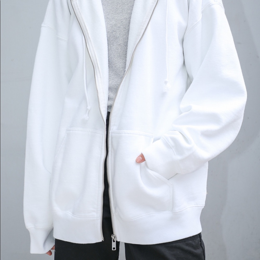 Brandy Melville White Zip-Up Sweatshirt